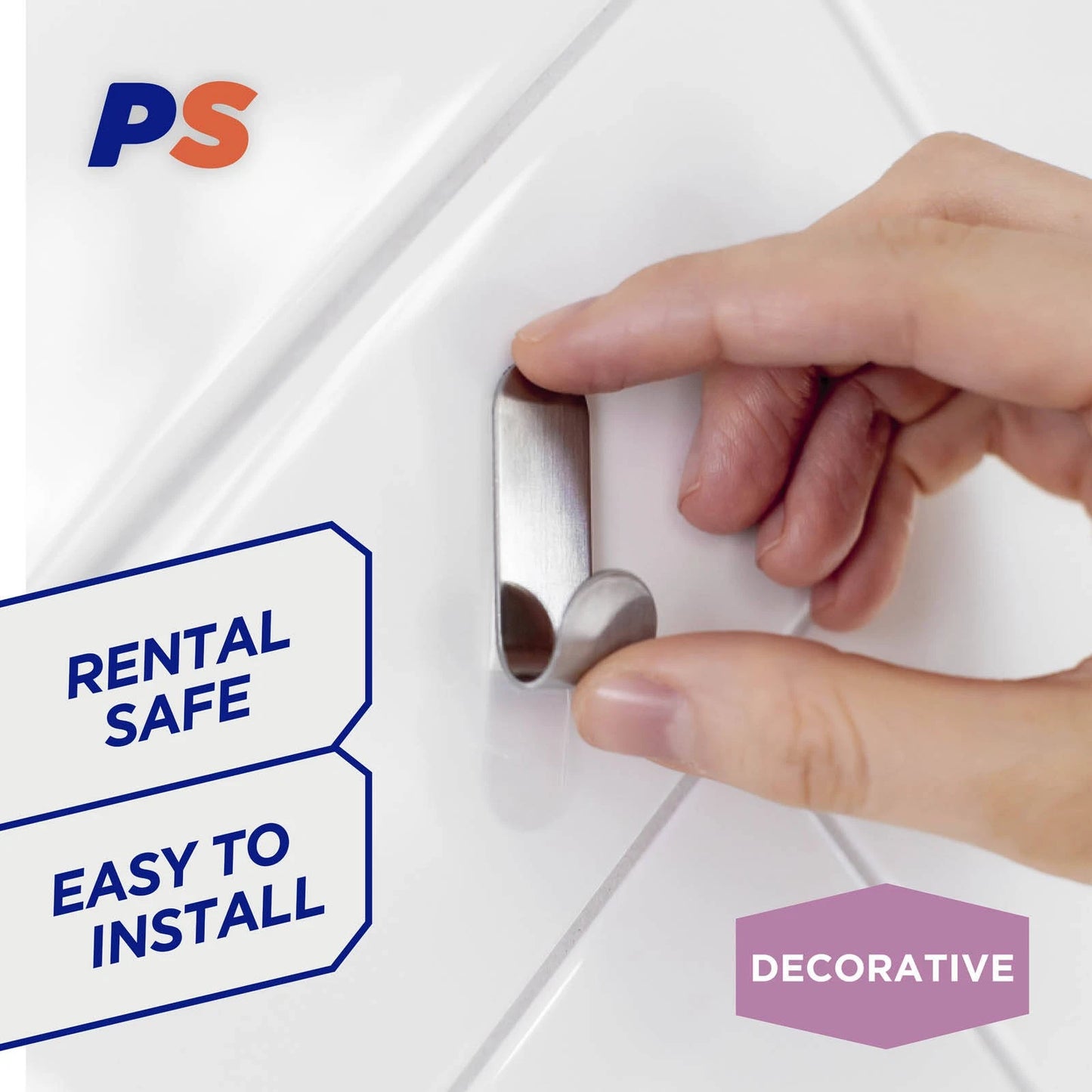 Permastik Small Steel Metal Hooks 6 Pack - No Damage, 300g Load, Stainless Steel