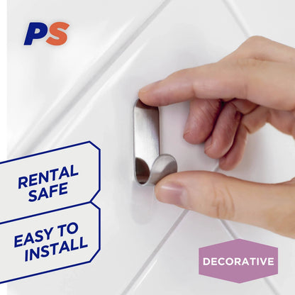 Permastik Small Steel Metal Hooks 6 Pack - No Damage, 300g Load, Stainless Steel