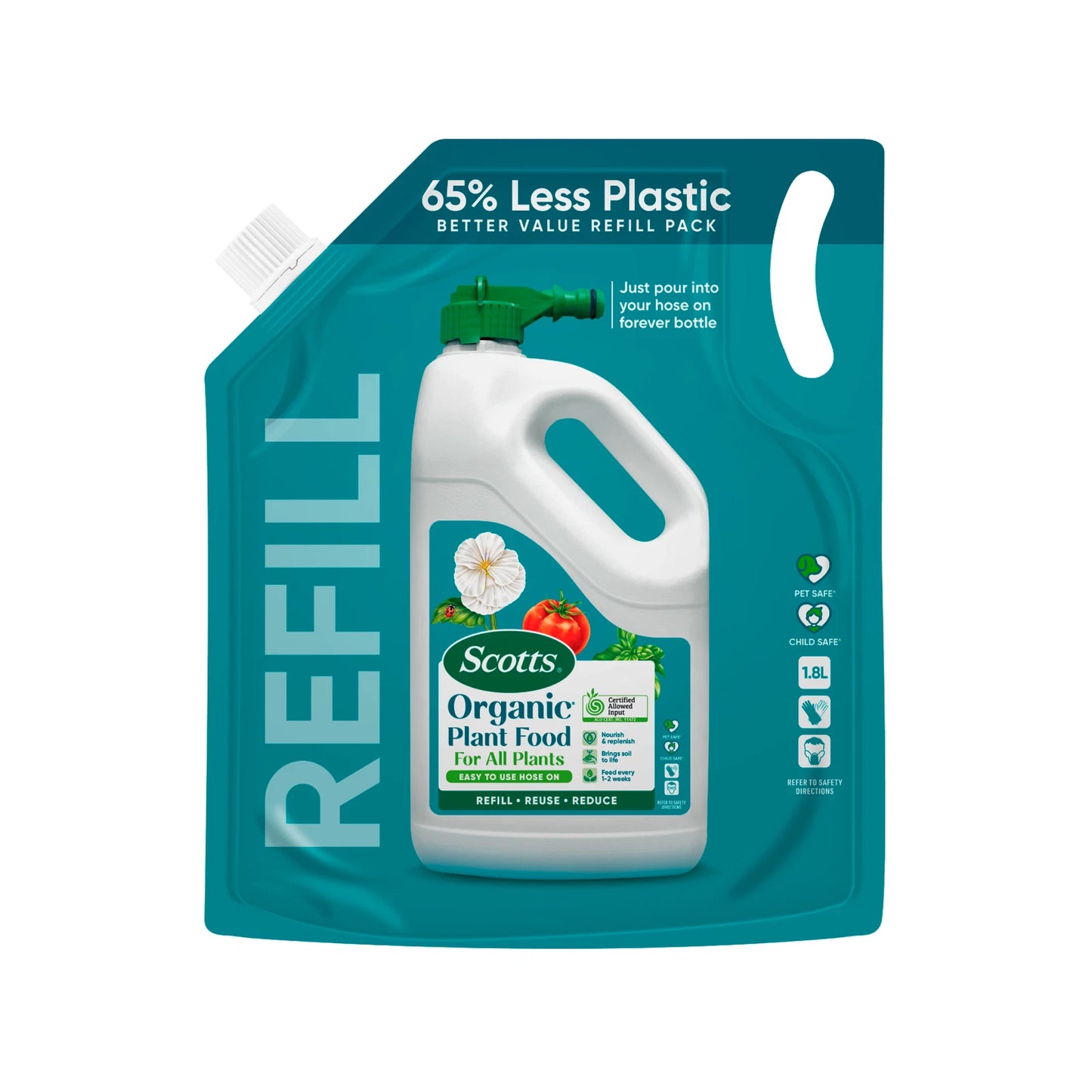 Scotts Organic Plant Food Hose Refill 1.8L - Eco-Friendly, Nutrient-Rich, Promotes Healthy Plants