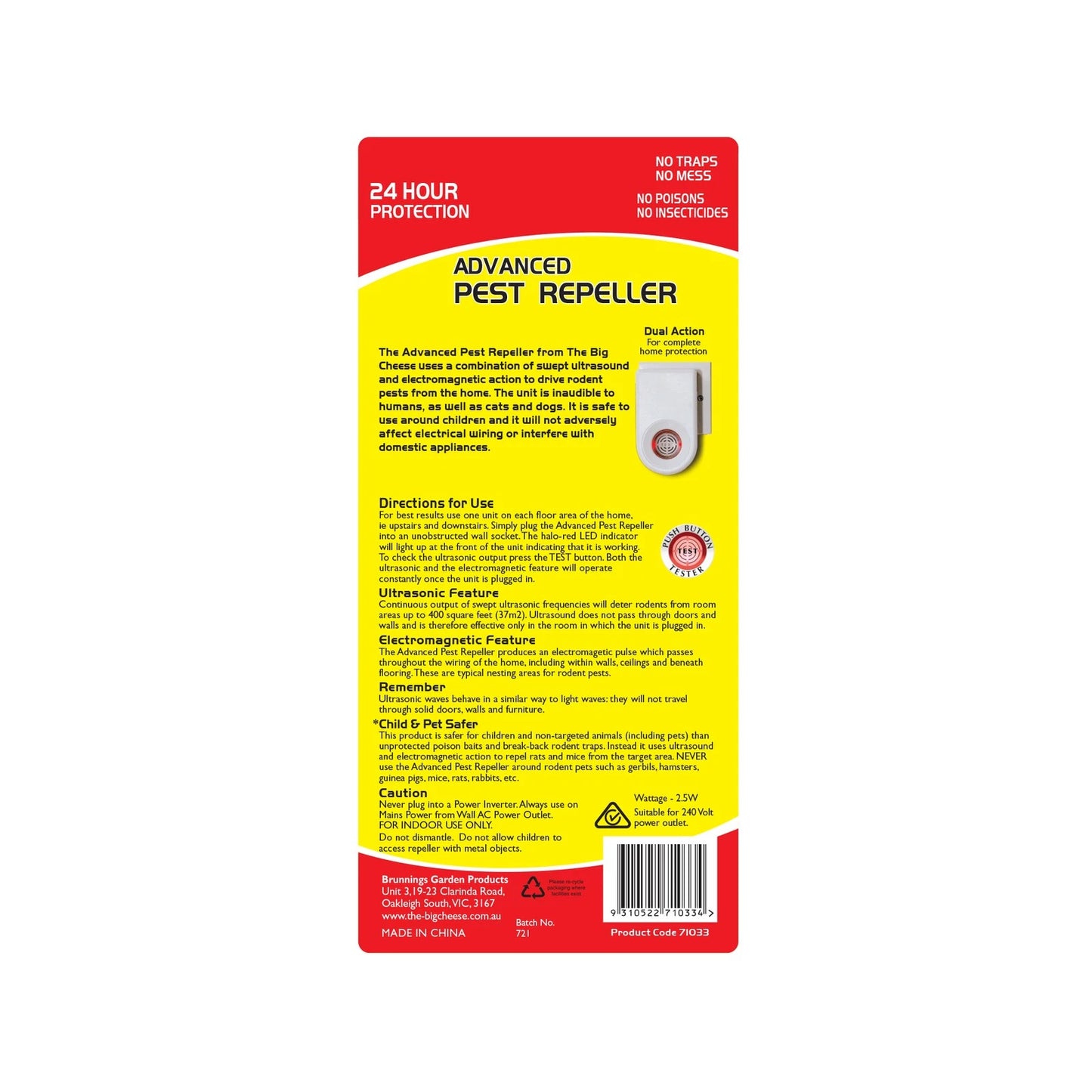 The Big Cheese Advanced Pest Repeller - Poison-Free, Ultrasonic, Indoor Rodent Protection