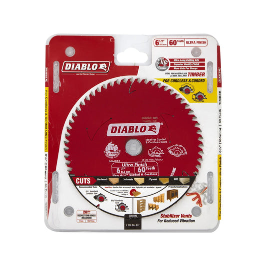 Diablo 165mm 60T Ultra Finish Circular Saw Blade, TiCo Carbide, Non-Stick Coating