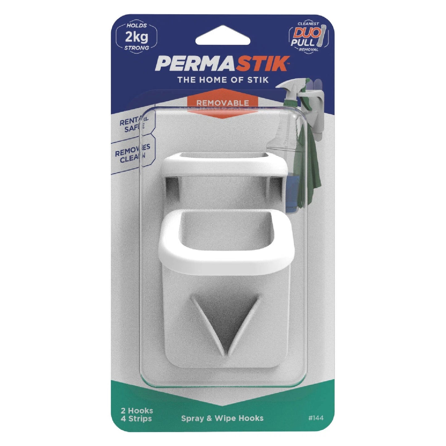 Permastik Spray & Wipe Hooks 2 Pack, Self-Adhesive, Holds 2kg, No Drilling Required