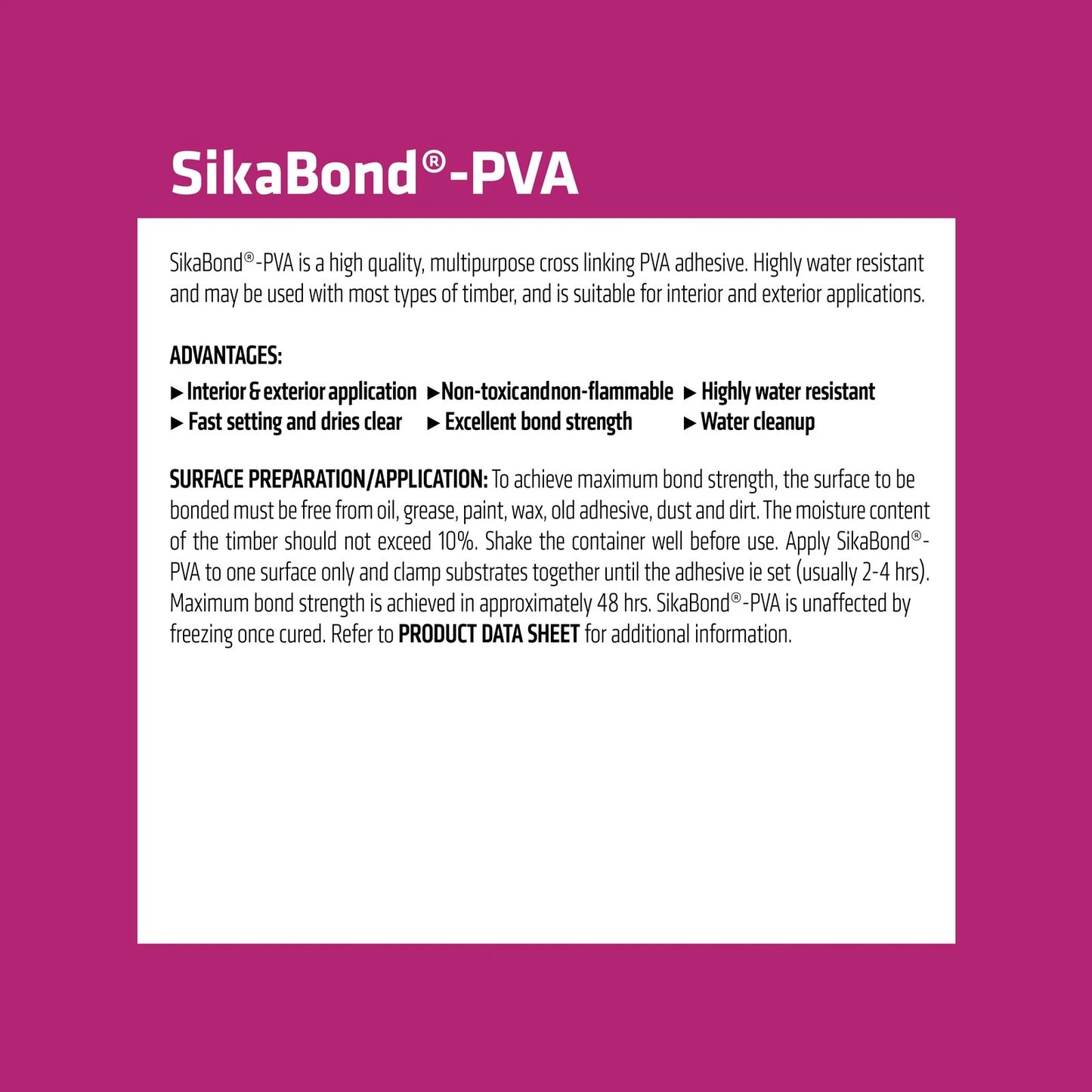 Sika 5L Sikabond PVA Adhesive, Water Resistant, High Bond Strength, Indoor/Outdoor Use