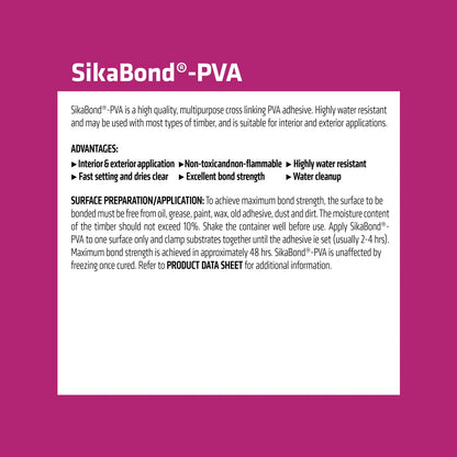 Sika 5L Sikabond PVA Adhesive, Water Resistant, High Bond Strength, Indoor/Outdoor Use
