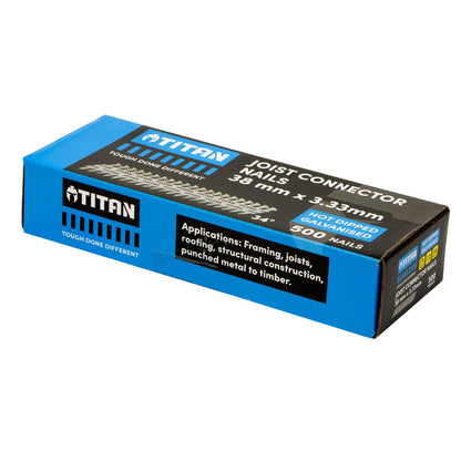 Titan 38x3.33mm Galvanised Joist Connector Nails, 500 Pack, 34° Angle, Corrosion Resistant