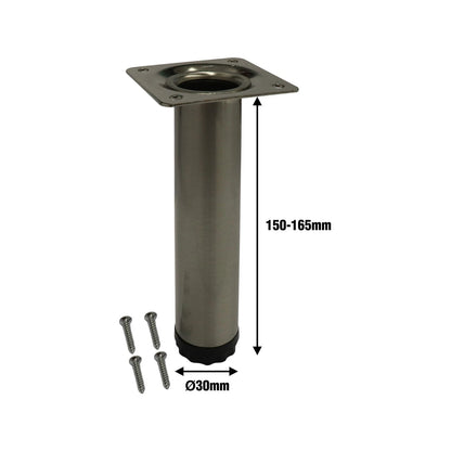 Adoored Brushed Nickel Round Leg 30x150mm Steel Furniture Leg Easy Install