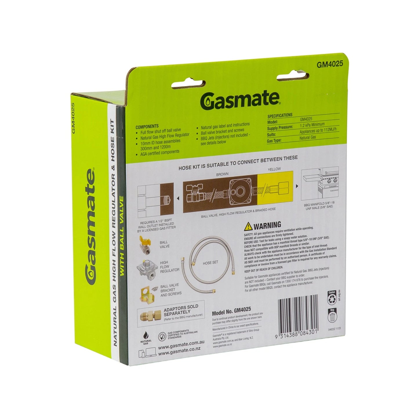 Gasmate Natural Gas Highflow Conversion Kit for 2-6 Burner BBQs, Includes Regulator & Hose
