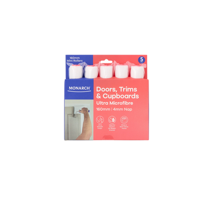 Monarch Ultra Microfibre Mini Roller 5 Pcs - 160/4mm Nap, Lint-Free, Smooth Finish