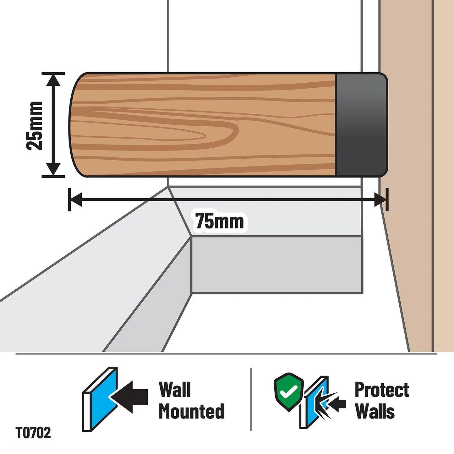 Adoored 75mm Light Stain Timber Bullet Door Stop - Durable, Elegant Wall Protection