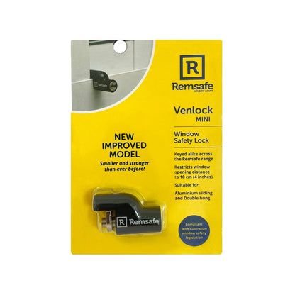 Remsafe Black Venlock Mini Window Restrictor, Adjustable Fit, Child-Resistant, DIY Install