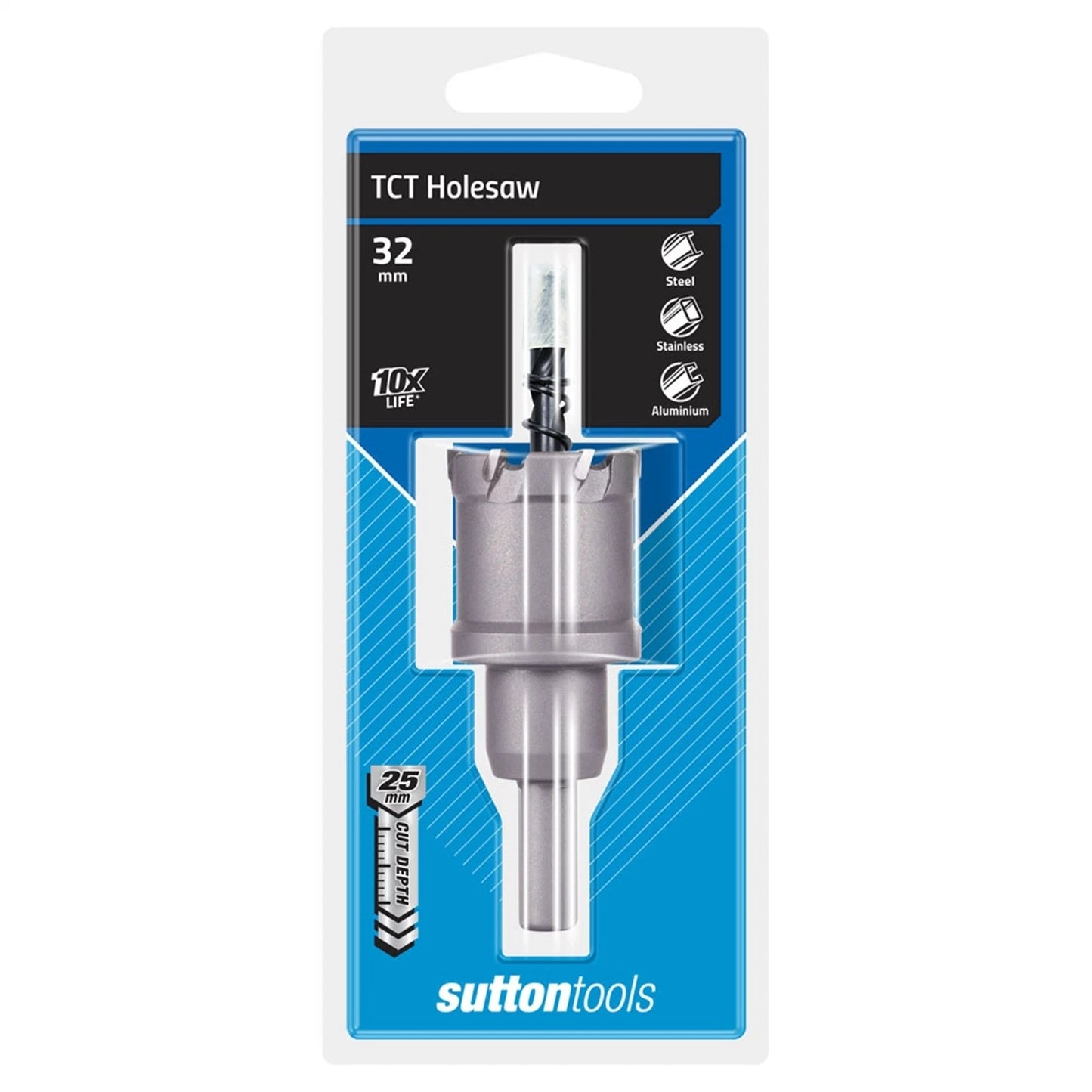 Sutton Tools 32mm TCT Holesaw - Tungsten Carbide Teeth, 25mm Depth, Versatile Material Cutting