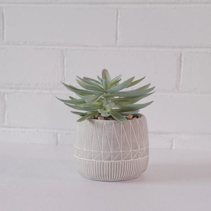 UN-REAL 20cm Green Artificial Succulent in Modern Grey Pot - Realistic, Low Maintenance Decor