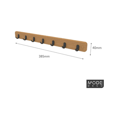 MODE 7 Bamboo Key Rack with Black Hooks, Durable & Decorative
