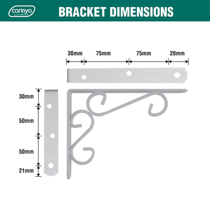 Carinya Heavy Duty 200x150mm White Scroll Bracket, 200kg Load, Indoor/Outdoor