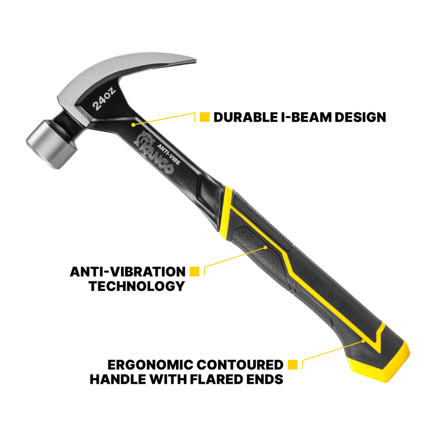 Kango 20oz Anti-Vibe Steel Claw Hammer with Magnetic Nail-Starter and Curved Claw