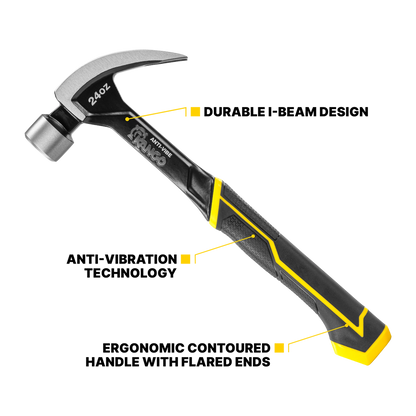 Kango 20oz Anti-Vibe Steel Claw Hammer with Magnetic Nail-Starter and Curved Claw