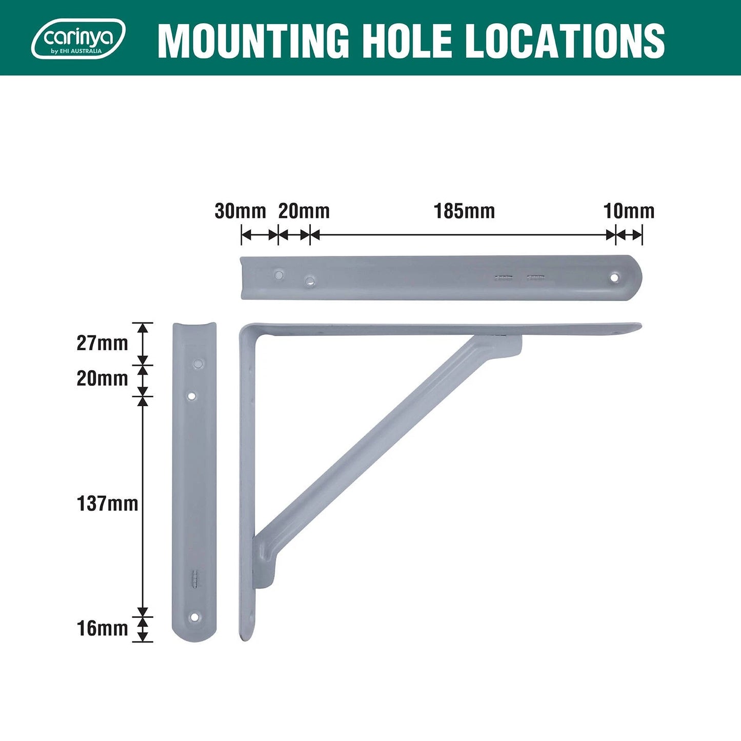 Carinya White Light Stayed Bracket 250x200mm, Powder Coated Steel, Indoor/Outdoor Use