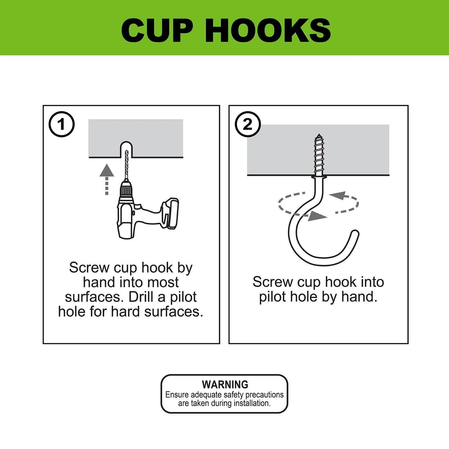 Everhang 22mm Zinc Plated Cup Hooks 4 Pack - Durable, Easy Install, Indoor/Outdoor Use