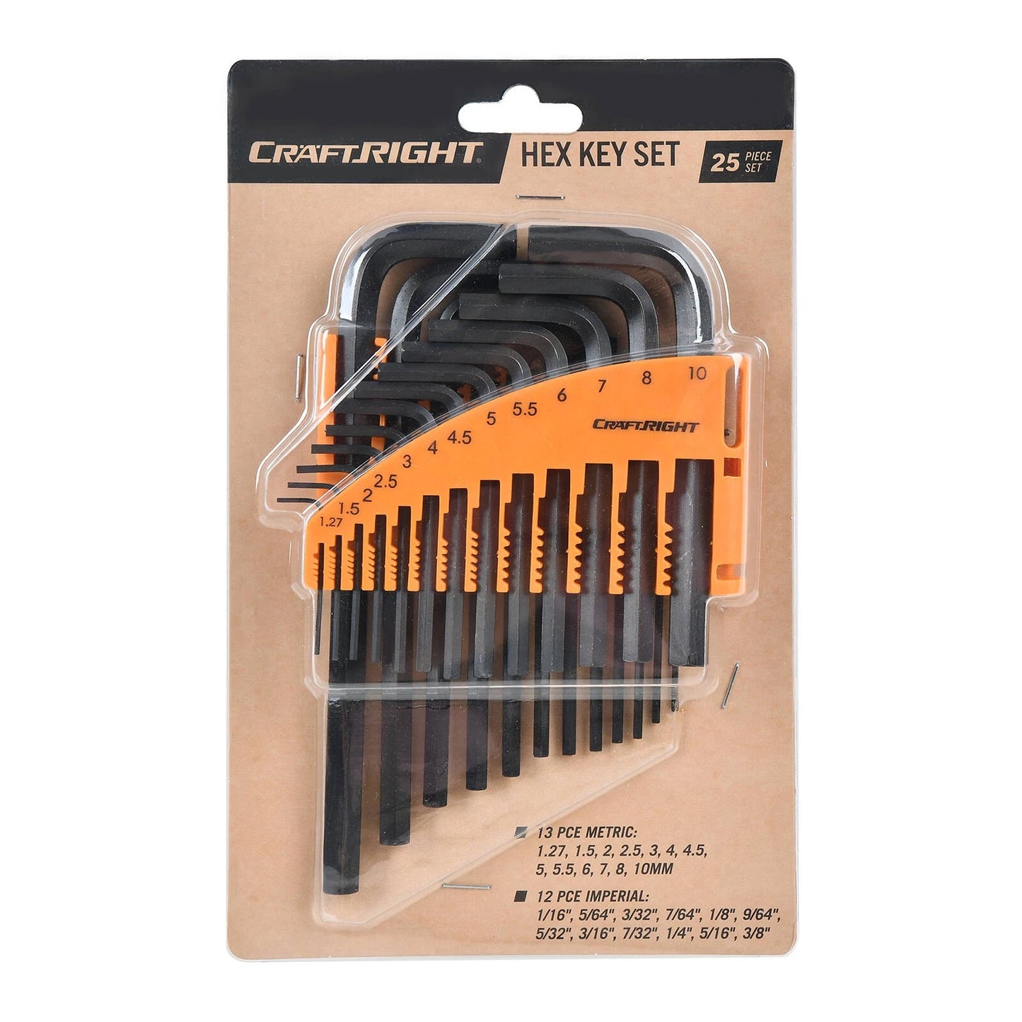 Craftright 25 Piece Metric & Imperial Hex Key Set with Storage Rack