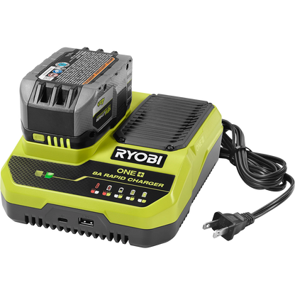 Ryobi 18V ONE+ 8A Rapid Charger with USB Ports, Wall Mountable, Fast Charging