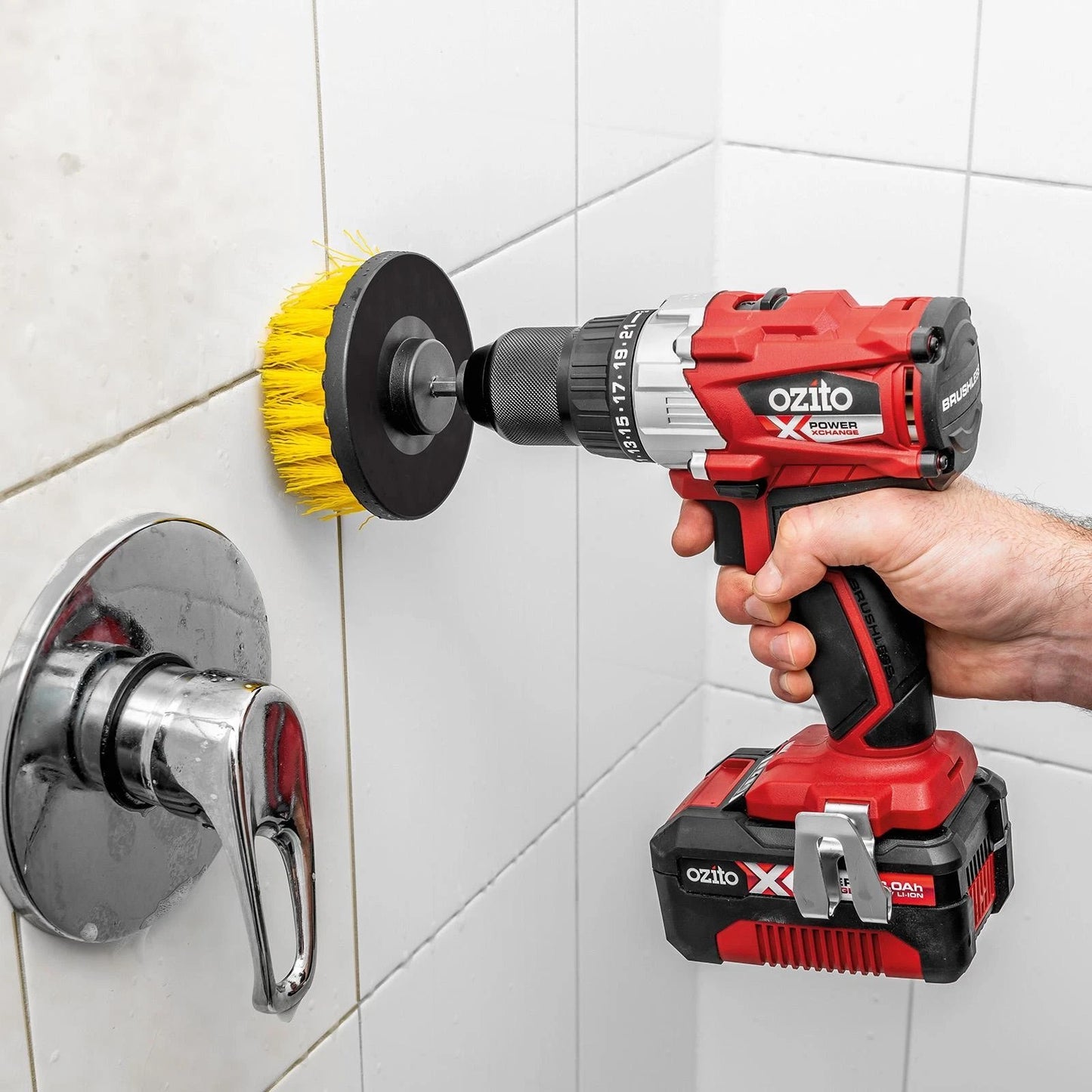 Ozito 16 Piece Drill Brush Set for Tiles, Grout, Tyres, Outdoor Furniture Cleaning