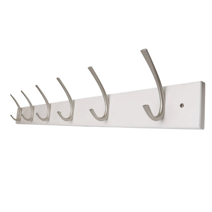 Adoored White MDF Hook Board with 6 Satin Chrome J Hooks