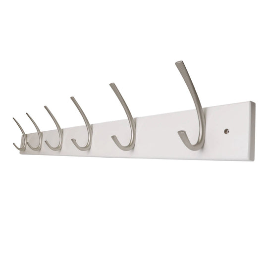 Adoored White MDF Hook Board with 6 Satin Chrome J Hooks