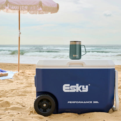 Esky Blue Bondi Travel Mug 414ml, Stainless Steel, Insulated, Handle, Splashproof Lid