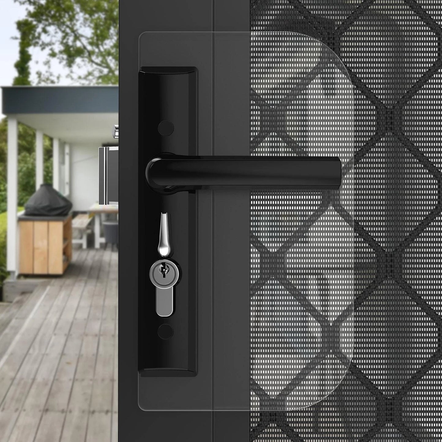 Rolltrak Black Keyed Hinged Screen Door Lock with Internal Snib & 5 Pin Cylinder