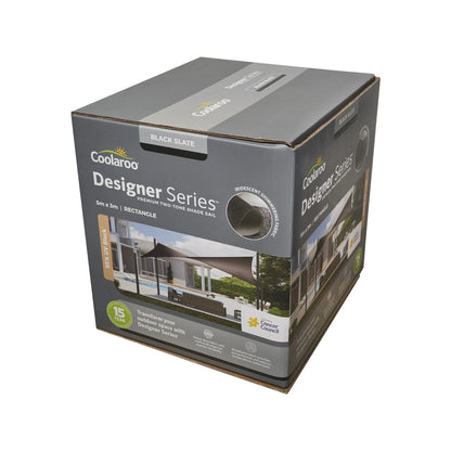Coolaroo Rectangle Shade Sail 5m x 3m Black Slate, 95% UV Block, Cancer Council Endorsed
