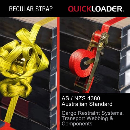 Quickloader 4.2m Retractable Ratchet Tie Down Straps 400kg 2 Pack - Tangle-Free, Durable, Safe