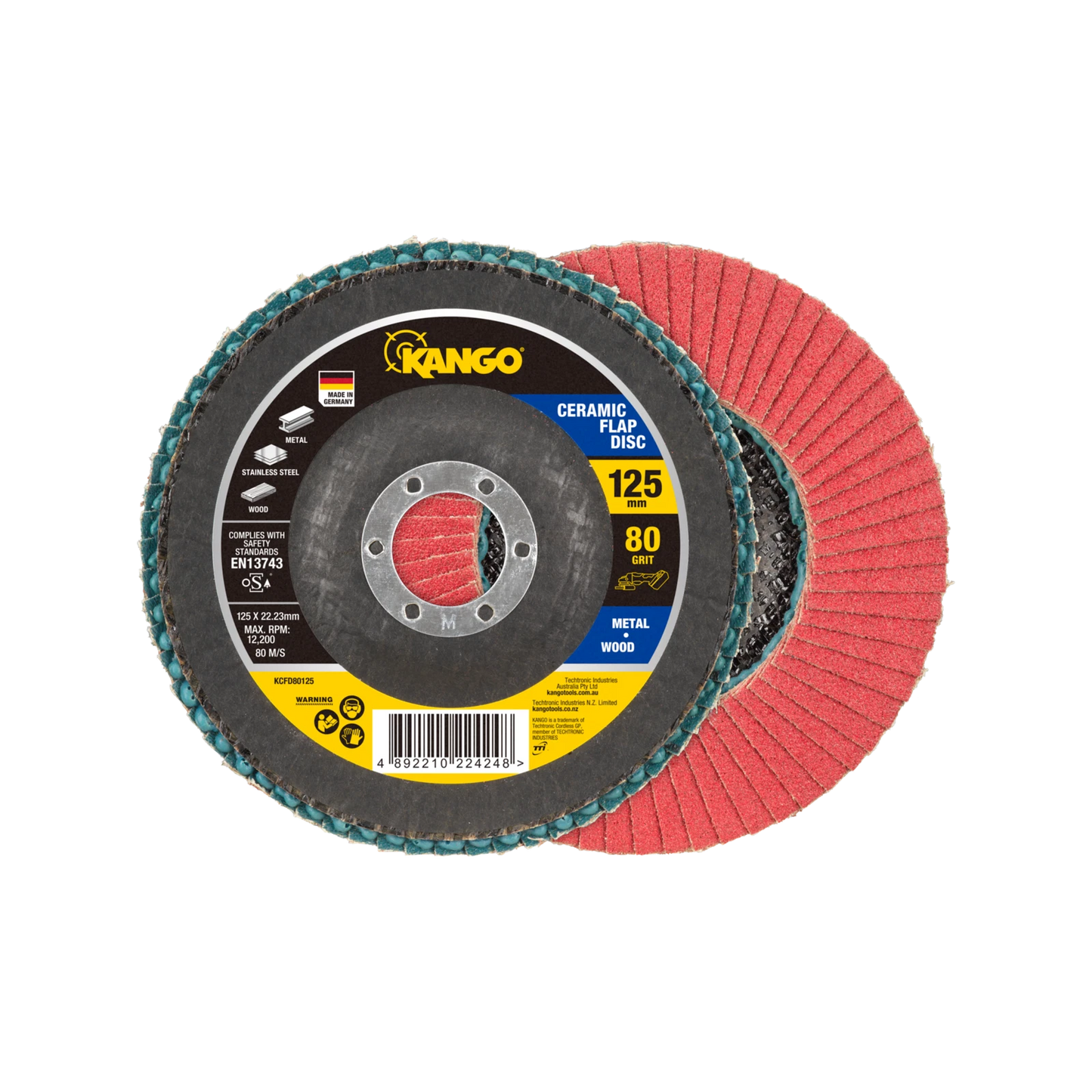 Kango 125mm 80G Ceramic Flap Disc, Self-Sharpening, Angle Grinder Compatible