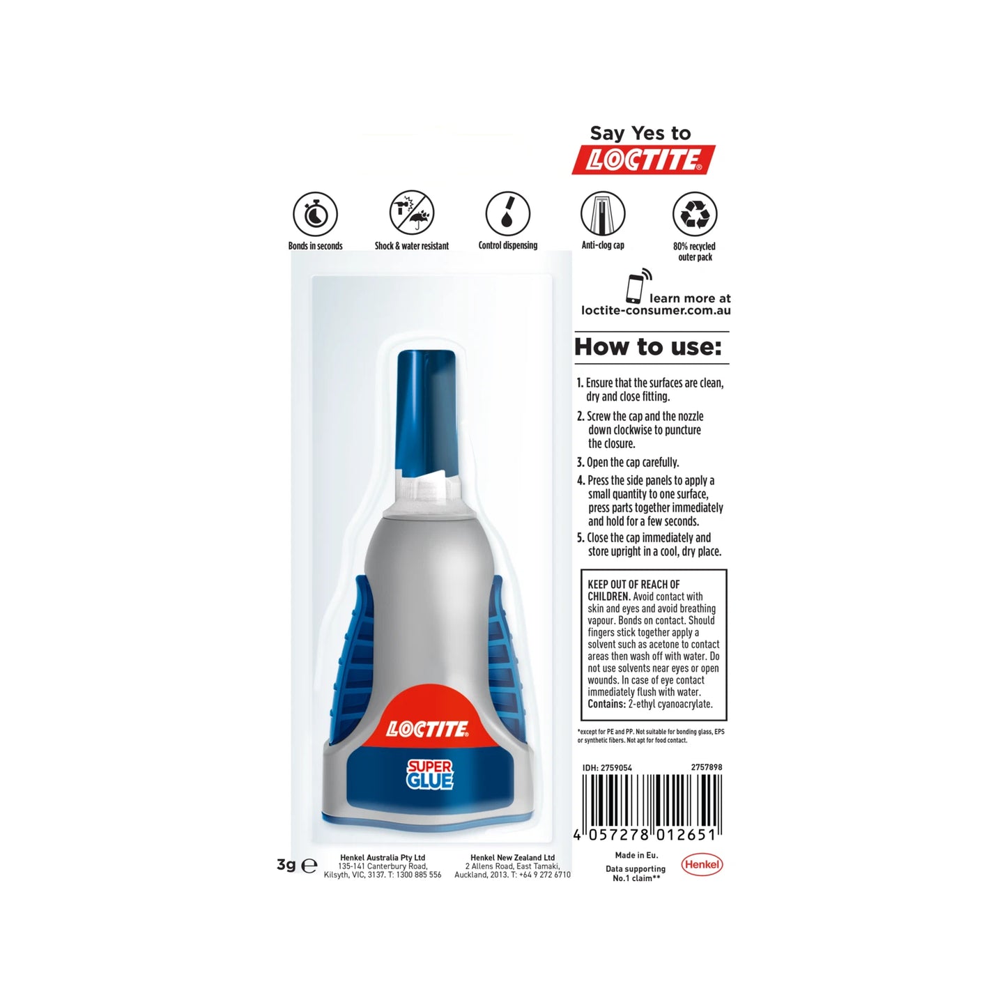Loctite 3g Super Glue Liquid Control, Fast Bonding, Versatile, Clear Drying