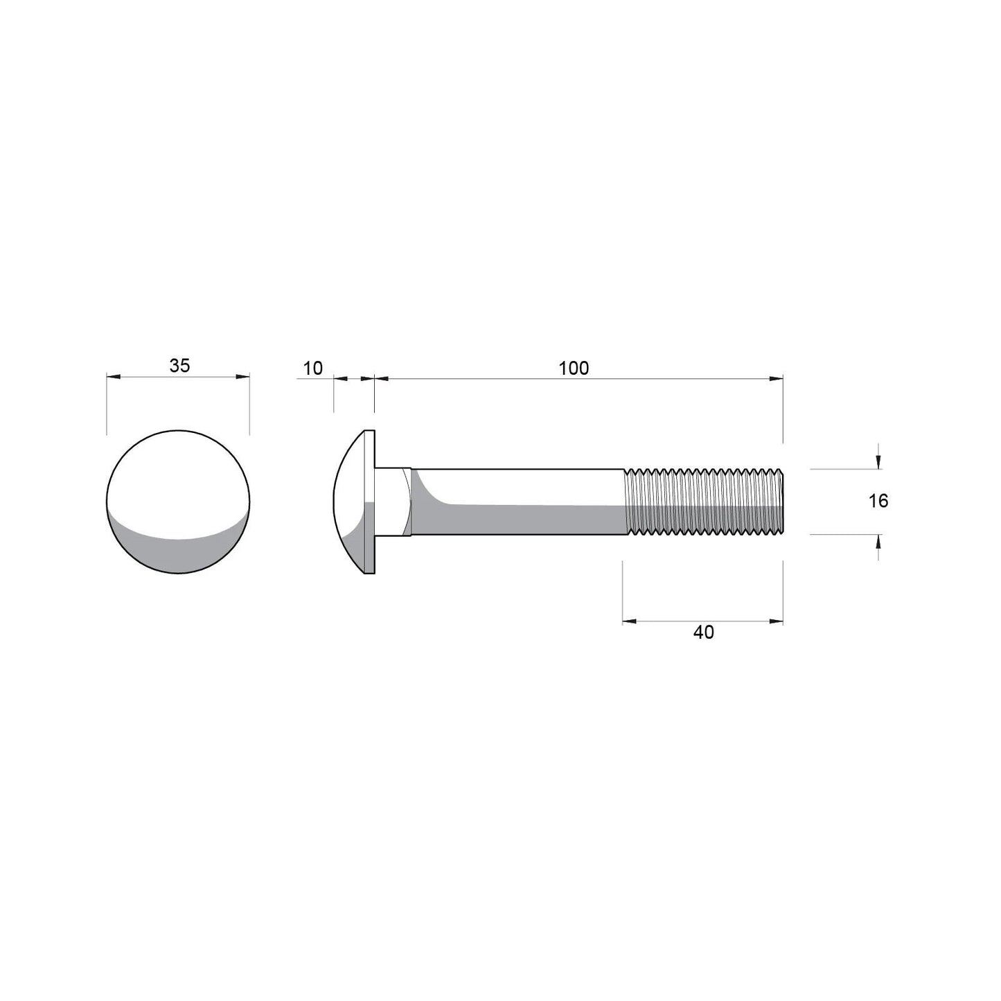 ZENITH M16 x 100mm Galvanised Cup Head Bolts & Nuts, Corrosion Resistant, AS Compliant