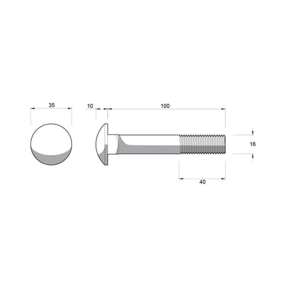 ZENITH M16 x 100mm Galvanised Cup Head Bolts & Nuts, Corrosion Resistant, AS Compliant