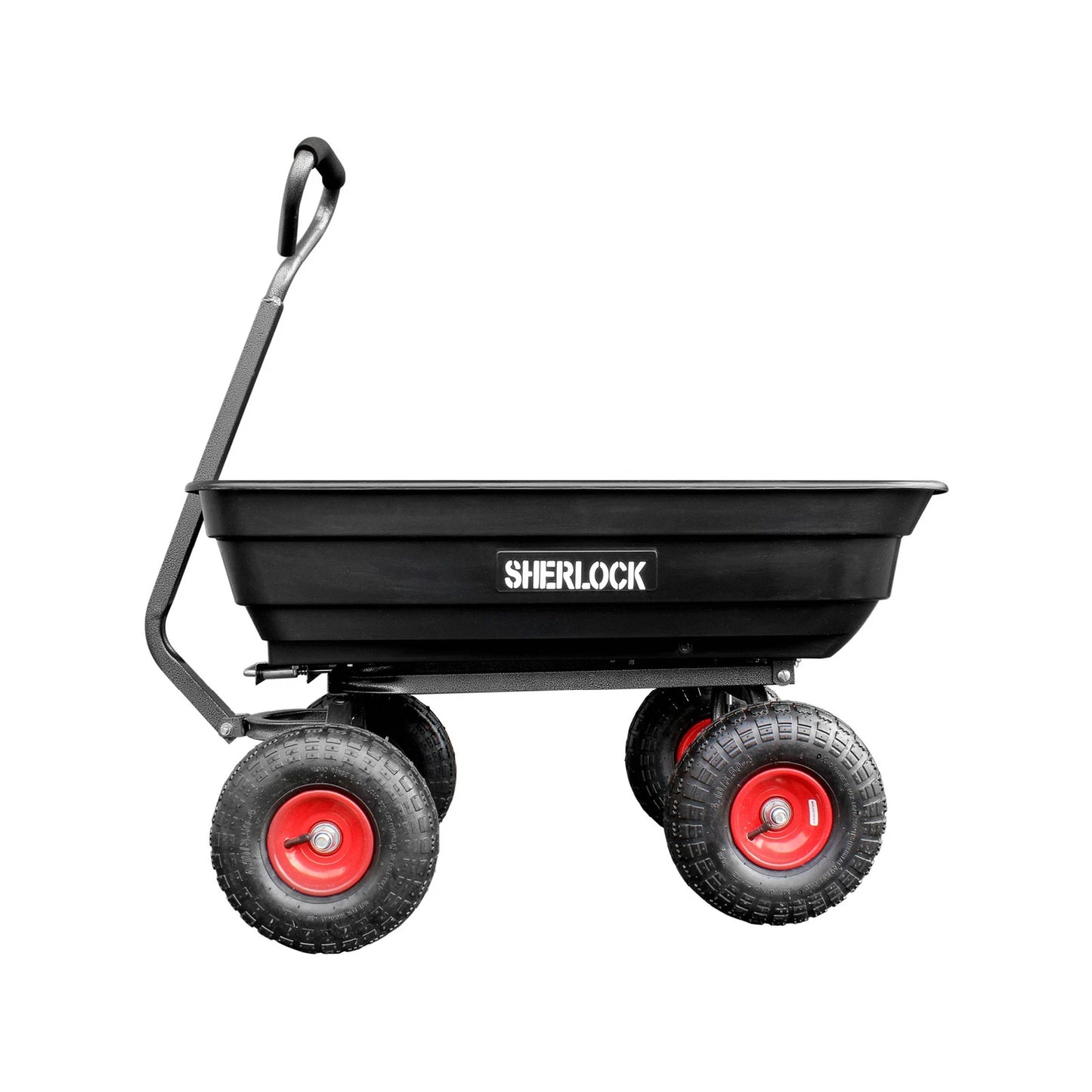Sherlock 67L Black Poly Cart - Durable Tray, Pneumatic Wheels, Easy-Tip Design