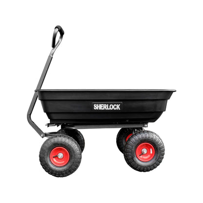 Sherlock 67L Black Poly Cart - Durable Tray, Pneumatic Wheels, Easy-Tip Design
