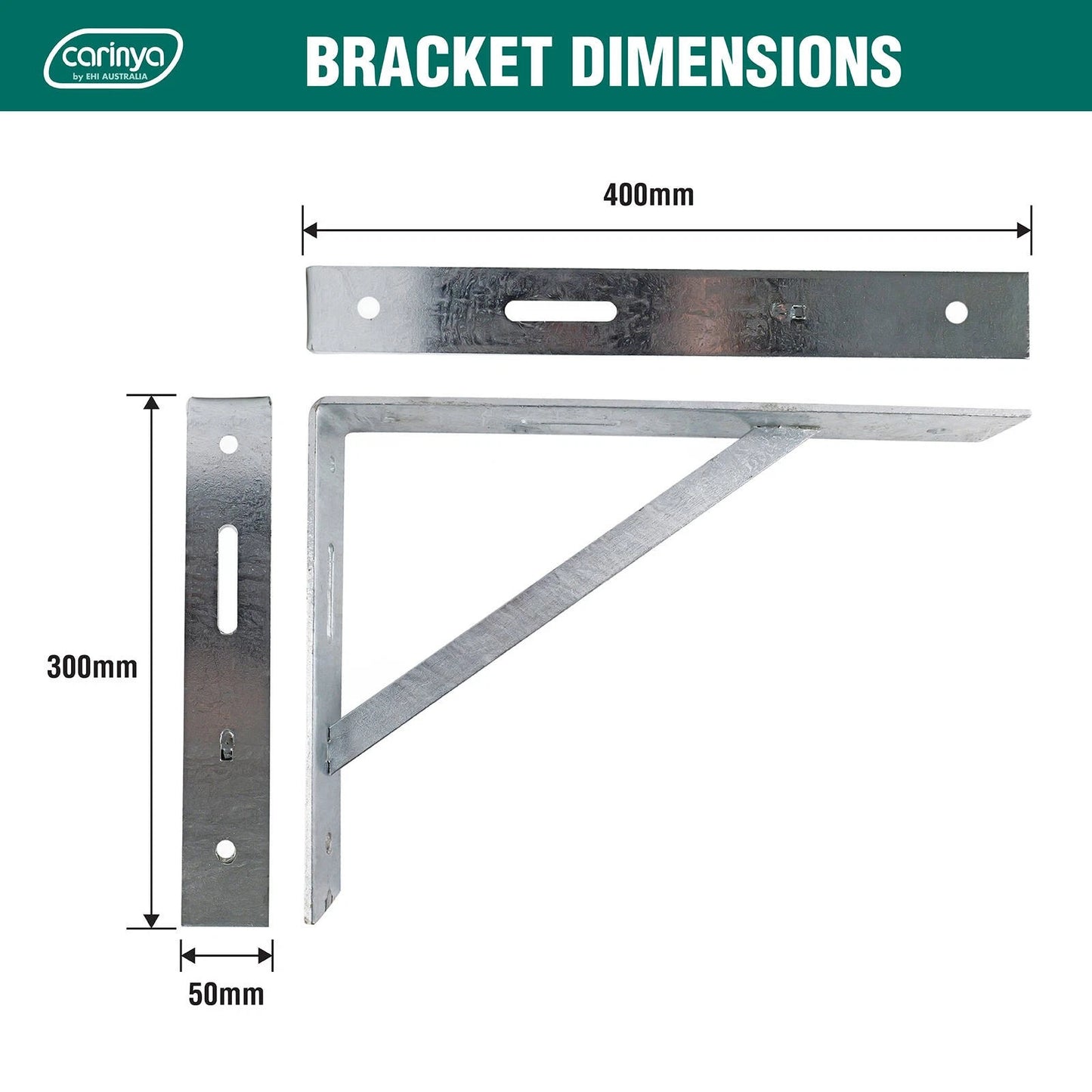 Carinya Galvanised Heavy Duty 400kg Straight Stay Bracket 400x300mm Indoor/Outdoor