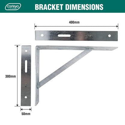 Carinya Galvanised Heavy Duty 400kg Straight Stay Bracket 400x300mm Indoor/Outdoor