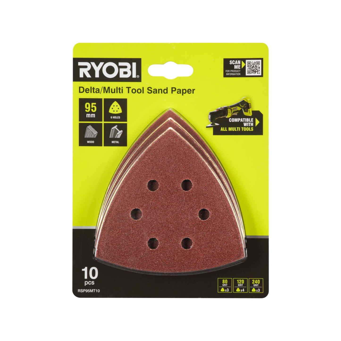 Ryobi 10-Piece 95mm Delta/Multi-Tool Sanding Set with Versatile Grit Range