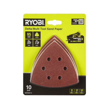 Ryobi 10-Piece 95mm Delta/Multi-Tool Sanding Set with Versatile Grit Range