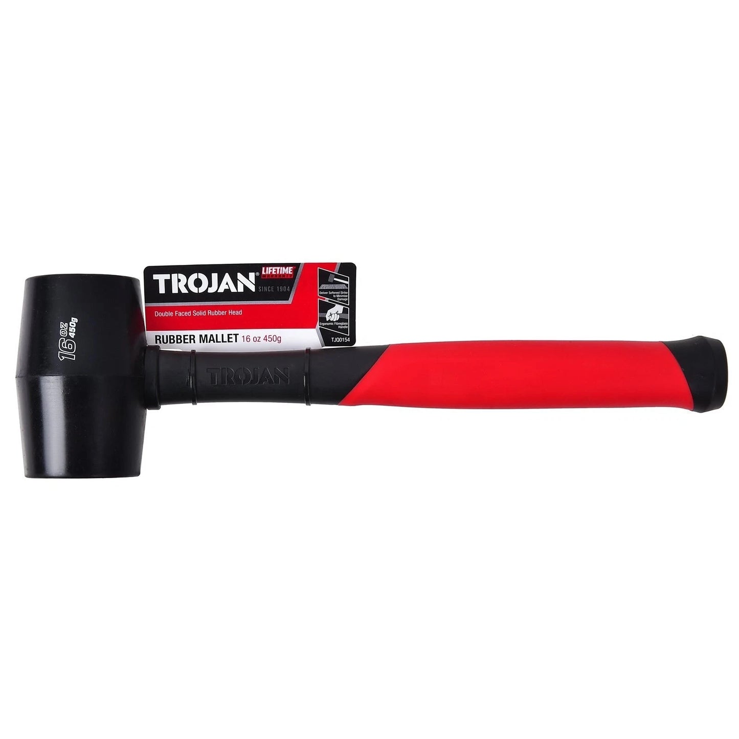 Trojan 16oz Black Fibreglass Rubber Mallet - Durable, Ergonomic, Lifetime Warranty
