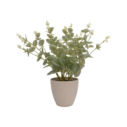 Artificial Baby Eucalyptus Plant - Green, 38cm, No Maintenance, White Pot