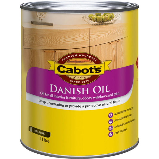 Cabot's 1L Clear Danish Oil - Natural Finish, Easy Application, Interior Timber Protection