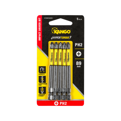 Kango Hypertorque 89mm PH2 Impact Driver Bit 5 Pack - Magnetised Tips, Torsion Zone