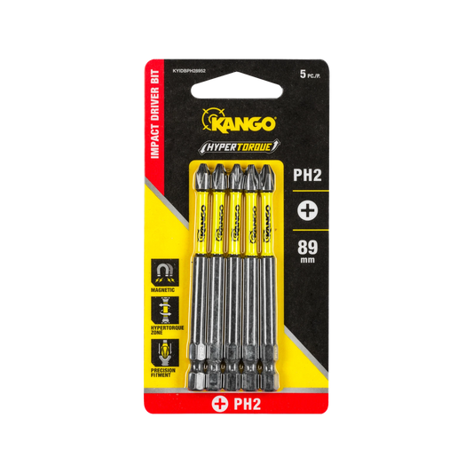 Kango Hypertorque 89mm PH2 Impact Driver Bit 5 Pack - Magnetised Tips, Torsion Zone