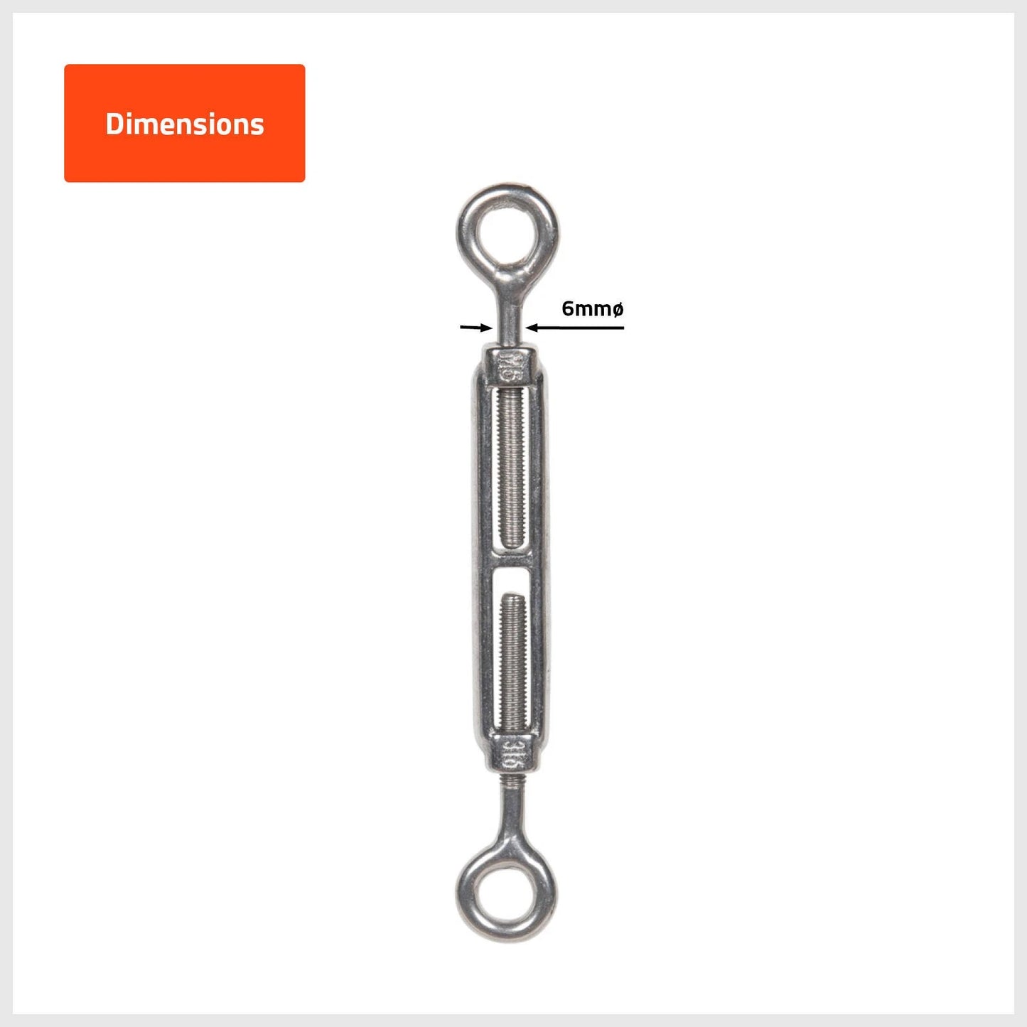 Taskmaster 6mm Stainless Steel Eye and Eye Turnbuckle for Rigging and Tensioning