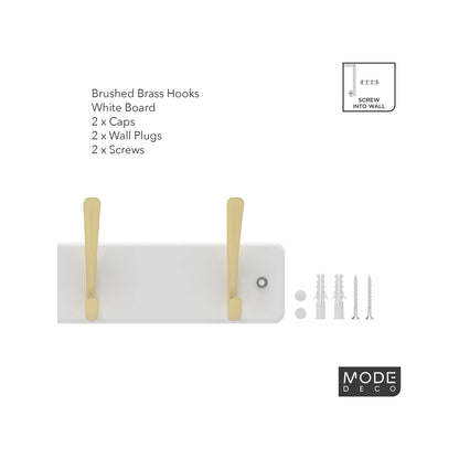 MODE 4 Brushed Brass Hooks White Board Hat & Coat Rack, Durable & Easy Install