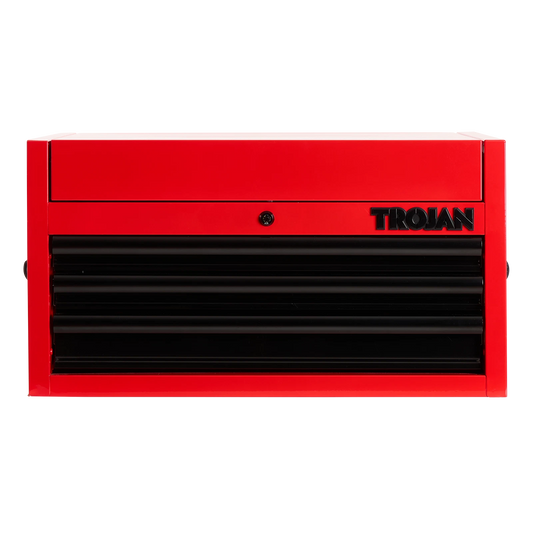 Trojan 26" 3 Drawer Steel Tool Chest with Lock, Ball-Bearing Drawers, Gas Strut Lid