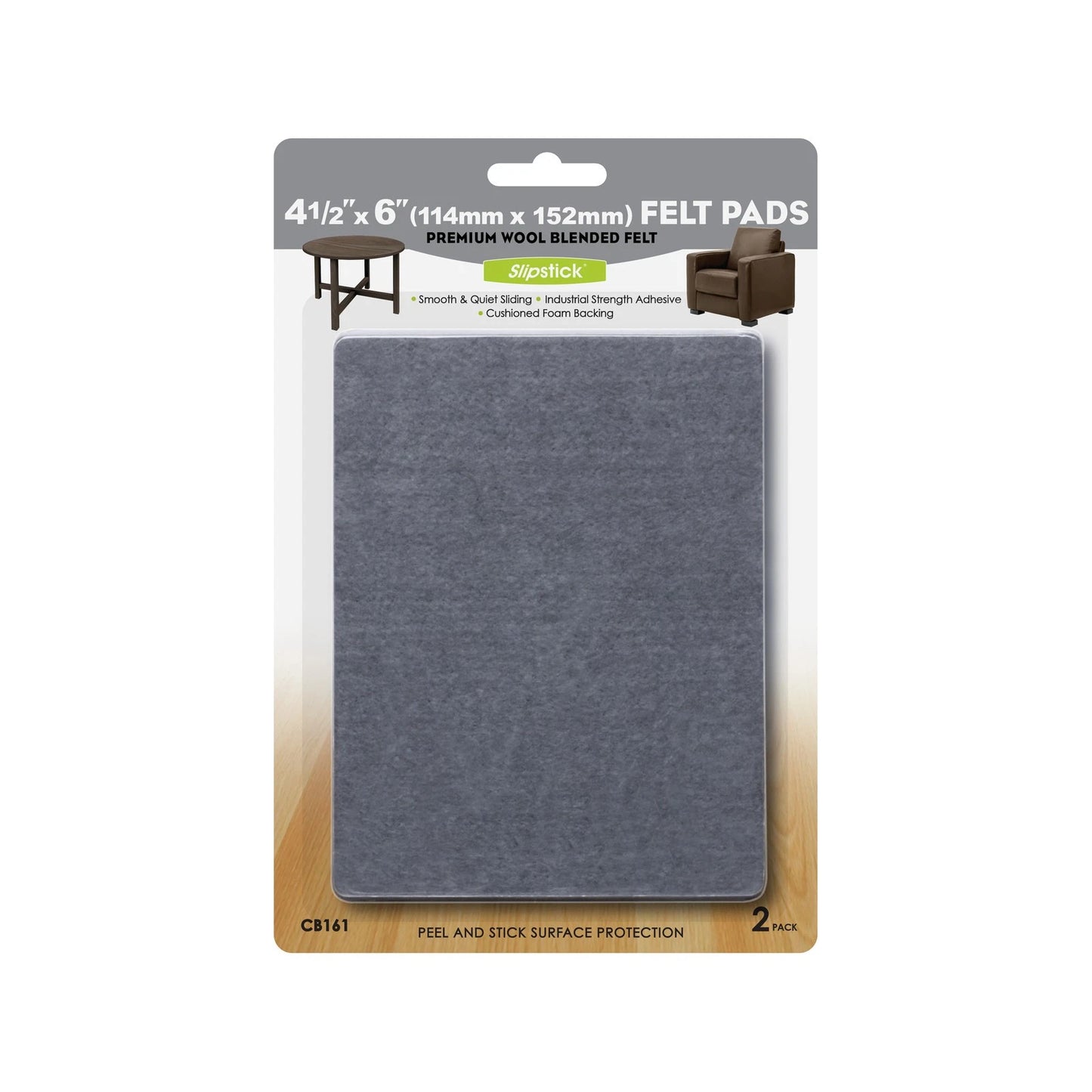 Slipstick Heavy Duty Self-Adhesive Floor Felt Pads 114x152mm Grey 2 Pack